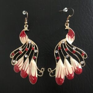 Peacock Red & Cream Crystal Earrings NEW